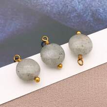 2 piezas Colgantes de piedra natural redondos y planos Encantos de piedra natural de acero inoxidable para hacer pendientes, collares, pulseras y joyería de 9x12mm