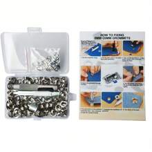 Zestaw narzędzi do przelotek 100 szt. (6/8/10/12 mm) Zestaw miedzianych przelotek z otworem, dziurkacz, narzędzia do ustawiania przelotek do odzieży, skóry, pasków, tkaniny, z stemplem i dziurkaczem do tworzenia biżuterii - trwałe narzędzia żelazne do skóry, pasków, odzieży i zasłon - zawiera torbę do przechowywania, zestaw przelotek | Narzędzia do dziurkowania | Trwałe narzędzia