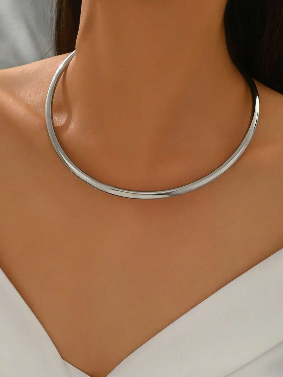 1 件简约金属项圈项链，节日礼物 - 銀色 - 查看 1