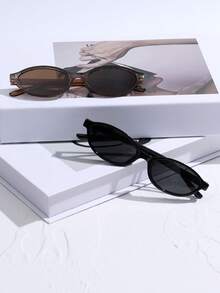 2pcs Geometric Plastic Full Frame Glasses, Classic Elegant Design, Showcasing Feminine Fashion Taste, Suitable For Music Festivals, Tropical Beach Vacations, School Outings, Clubs, And More; Also Suitable For Back-To-School, College, And Campus Styles - 2pcs 灰全茶組合 - 查看 3