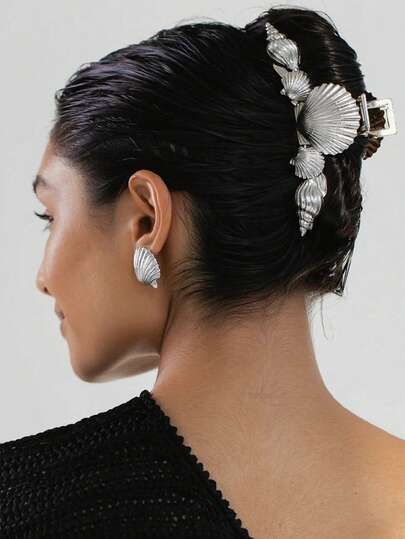 1pc Fashion Beach Summer New Baker Conch Textured Striped Hair Clip Women's Elegant Holiday Hair Accessories Hair Claw Ocean Element Hair Claw Fashion Hair Clutch Women Claw Clips