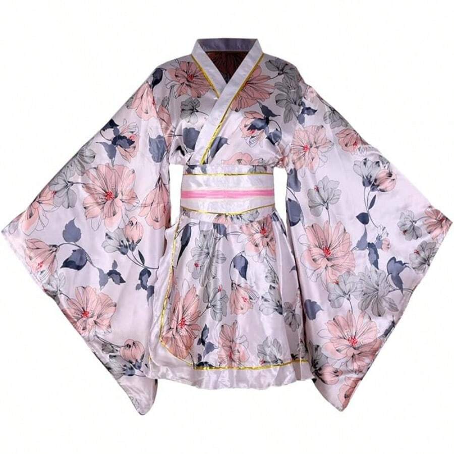 Women's Japanese Traditional Short Kimono Costume Floral Geisha ...