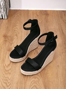 厚底坡跟防水罗马凉鞋（带绳）