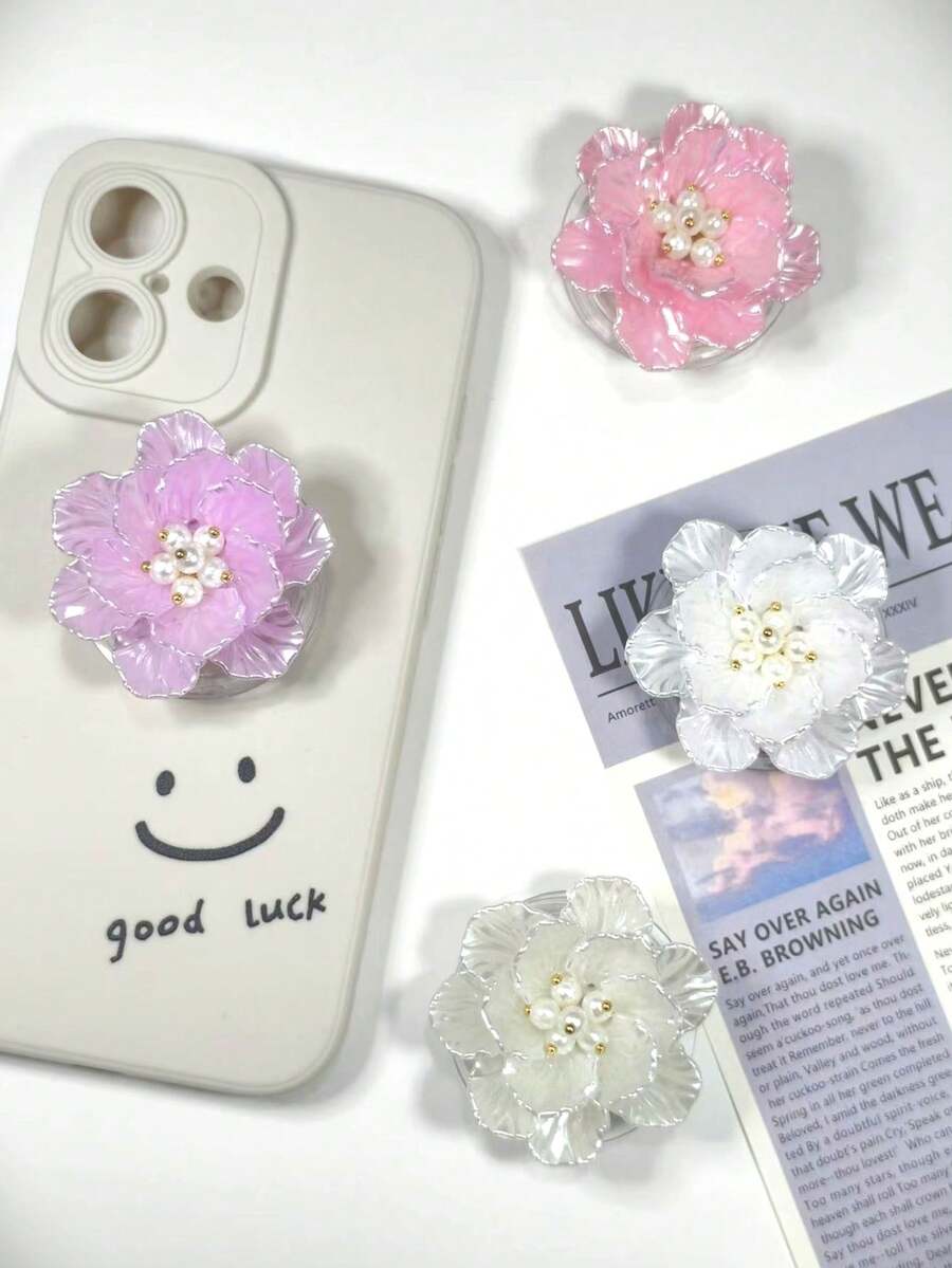1 件花形手机握持支架、手机握持支架、珠光花、手机气囊支架、推拉式手机握把、手机支架、手机配件、手机装饰、兼容 、Android 手机、生日礼物、家人、朋友 兼容 、Android 手机、生日礼物、家人、朋友