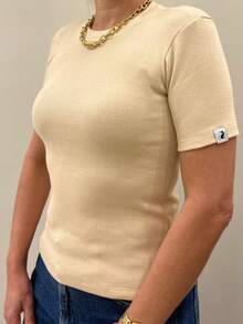 Kit Of 3 Basic Women's Ribbed Ribbed Cotton Knit Blouses, Short Sleeve, Versatile, Assorted Colors - 彩色 - 查看 2