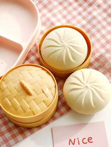 1pc Squishy Steamed Bun Stress Relief Toy With Steamer And BBQ Pork Bun Design, Slow Rising Squishy Stress Toy For Gags, Decoration, And Relaxation, Creative Gift,Squishy,Taba Squishy,Stress Ball - Simulation Decompression Toys - View 2
