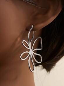 1 paire de boucles d'oreilles pendantes fleur ligne creuse métallique, design minimaliste et mode, convient pour la Saint-Valentin, le port quotidien, l'anniversaire, le mariage, cadeau pour femmes