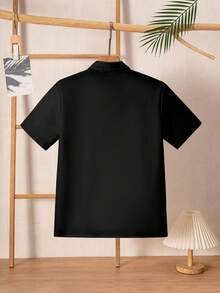 Teenagers' Classic College Style Casual Party Black Formal Short Sleeve Shirt - màu đen - Xem 3