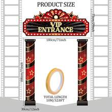 3 Pcs Set-Polyester-Casino Movie Night Porch Sign Banner Movie Casino Theme Party Decorations VIP Door Entrance Banner Movie Theater Welcome Porch Sign Red Carpet Party Decoration(Movie Night)