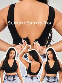 TNTOR Sujetador deportivo para mujer de talla grande, con cuello en V profundo, sin cables y de alta elasticidad, adecuado para yoga y fitness, con cierre ajustable en la espalda, que levanta y da forma, apto para ciclismo y ejercicio