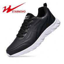 STARNOVO STARNOVO Herrenschuhe, schwarze Lässig Schuhe, Lederoberfläche wasserdichte Laufschuhe mit weicher Sohle, Herren Reiseschuhe