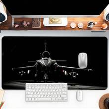 酷炫飞机图案鼠标垫 黑色鼠标垫 大号桌垫 带缝边防滑橡胶底座 桌面配件 键盘垫 适用于家庭办公室装饰 桌垫 35.4x15.7 英寸 可作为圣诞节、万圣节礼物 适合送给女性朋友、女朋友、男性朋友
