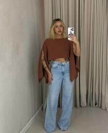Boho Chic Blouse With Internal Bandeau Top Women's Multi-Form Cape - Rỉ Nâu - Xem 3