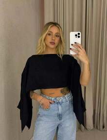 Boho Chic Blouse With Internal Bandeau Top Women's Multi-Form Cape - Negro - Ver 1