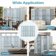 Homasis 6-Panel Wooden Room Divider W/ Carved Cutout Pattern & Solid Wood Frame - Blue - View 9