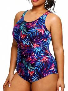 Holipick Plus Size Sarong Swimsuit Women Tummy Control Bathing Suit Ruched Backless Swimwear - 藍色 - 查看 4