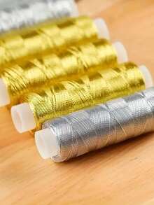 200 Yards Luxury Gold & Silver Metallic Thread, Shiny & Glossy, Suitable For DIY Sewing, Embroidery And Quilting Crafts - Multicolor - View 4