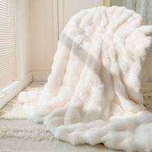 Latepis 可爱毛毯 蓬松毛毯 蓬松泡泡保暖毛毯 厚款可爱毛毯 白色人造毛毯 100 x 150 厘米 沙发毯 可爱毛毯 毛绒毯 兔毛 860 克/平方米