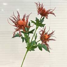 1pc Artificial Rustic Thistle Bouquet Artificial Thistle Bouquet,Autumn And Halloween Decorate Artificial Flowers For Living Room, Dining Table And Balcony Artificial Spray Geranium Plant Rustic Thistle Faux Sea Holly, Perfect For Wedding Party Home Office Decor Plant