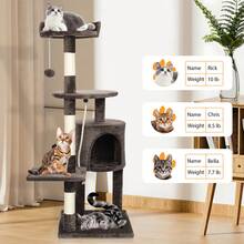 SEBRUANC 112cm Cat Tree Multi-Layer Cat Scratching Tree Medium Cat Tower Cat Climbing Frame  Stable Frame And Comfortable Perch With Cat Toys And Sisal For Fats To Care For Their Paws And Have Fun - Brown - View 3