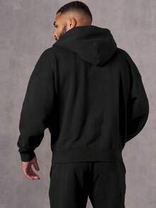 Men's Casual Sports Sweatshirt - Solid Color, Long Sleeve, Knit Fabric, H-Fit, For Hiking & Outdoor Activities, Polyester, Round Neck, Athletic Style Top For Fall/Winter Season Black Spring - Black - View 6