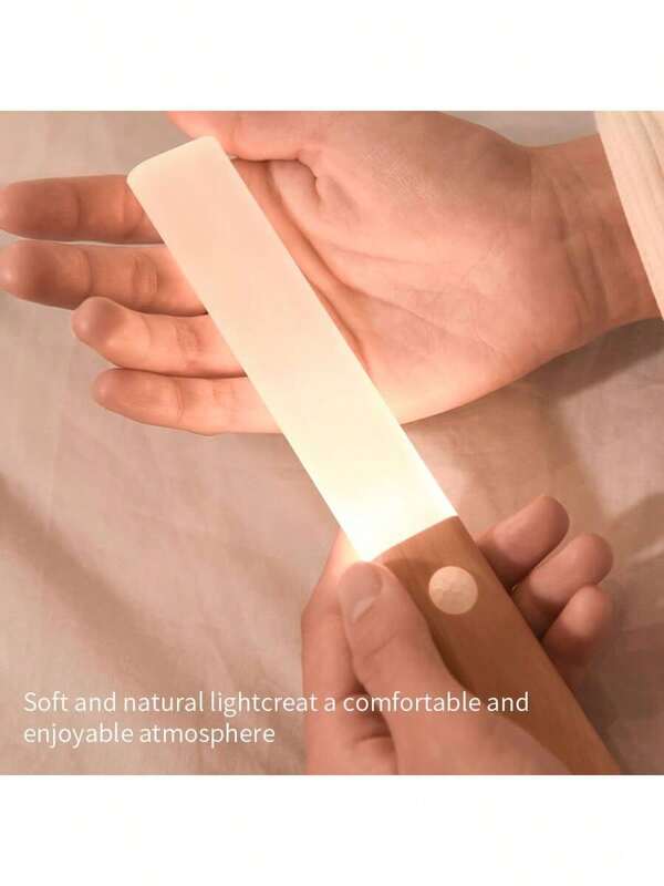 1pc LED Motion Sensor Magnetic Detachable Wall Lamp, Easy Installation, Faux Wood Grain Decor, USB Rechargeable, Wireless Auto-On, Portable Night Light, Suitable For Entryway, Bedside, Kitchen, Wardrobe