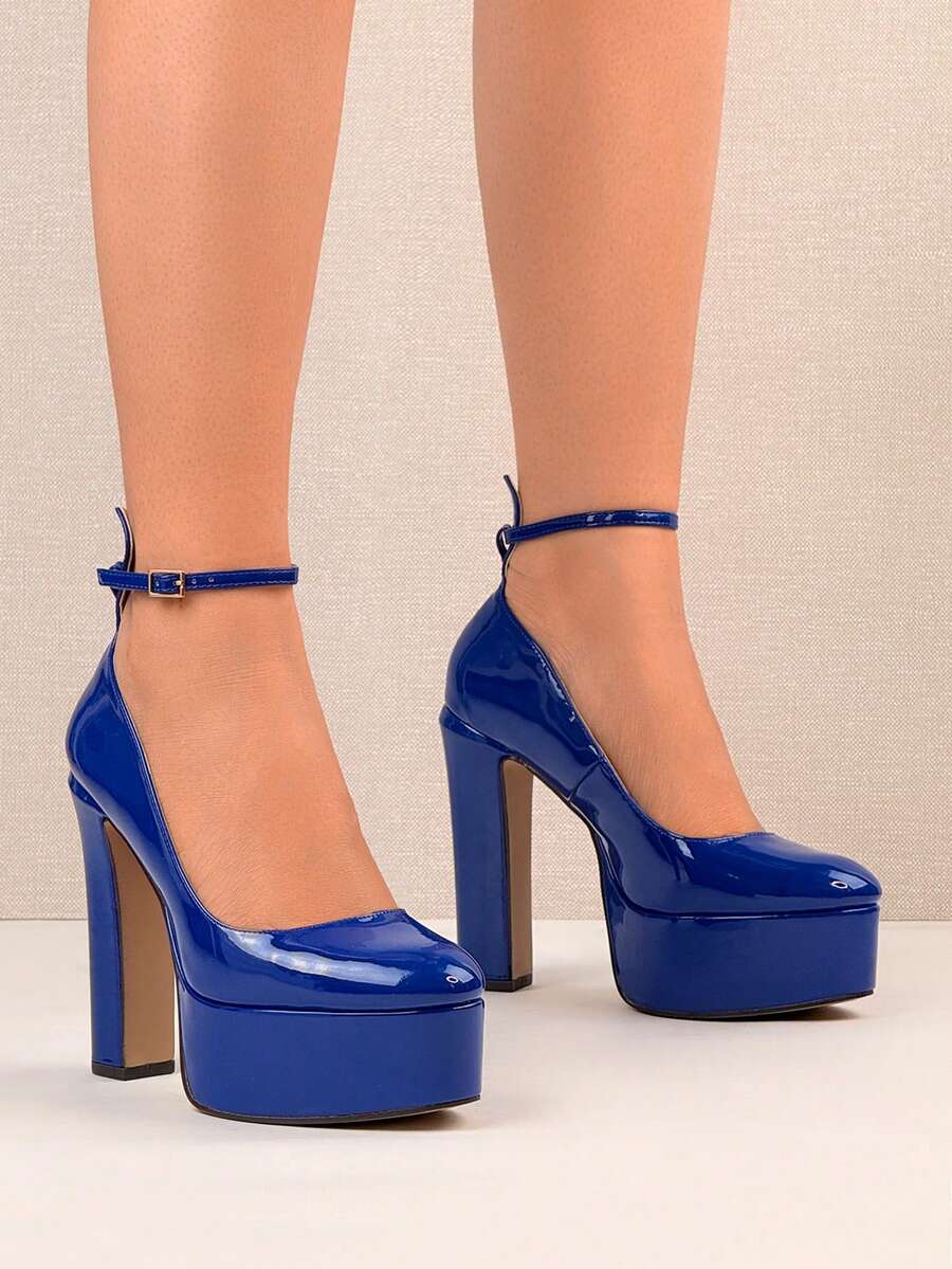 Talons compensés enrobé brillant à super plate-forme haute et talon épais, talons hauts amincissants et rehaussants pour femmes