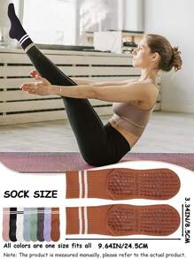 1/4/6 Pairs Women Striped Yoga Sports Socks, Spring/Summer Silicone Non-Slip Fitness Indoor Sports Mid-Calf Socks