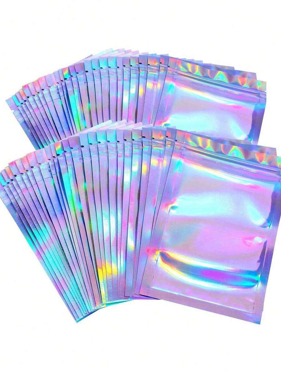 50 piezas Bolsas de regalo con diseño láser arcoíris en varios tamaños, bolsas con cremallera reutilizables con diseño autosellante láser-arcoíris, adecuadas para bolsas de caramelos para pequeños negocios y bolsas de muestra con ventana frontal, bolsas autosellantes, bolsas de caramelos para regalos de festivales, Navidad