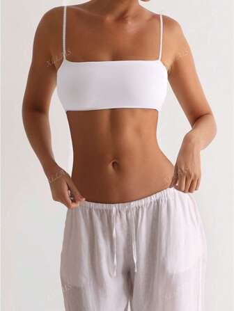 XLLAIS Sexy Backless Slim Fit Women's Camisole Y2K Tank Tops Summer Elastic Casual Spaghetti Strap White Crop Tops