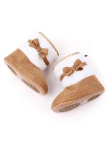 1 Pair Of Infant Boots, Warm And Thick Snow Boots In Autumn And Winter, Cute Bow Design, Suitable For Indoor And Outdoor Feet, Non-Slip Learning To Walk, Soft Flat Shoes For Infants.
