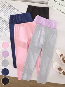 5pcs/Set Girls Casual Solid Color Legging Pants, Versatile - Multicolor - View 1