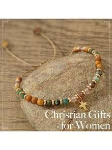 励志手链，女士疗愈天然石手链 - 祝您早日康复，送给女性朋友、姐妹、女孩的礼物 - 生活艰难，但你也很坚强 - Cross style - 查看 2