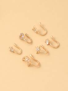 6pcs Set Fashion Casual Simple Copper Inlaid Zirconia Diamond Heart, Moon, Star, Butterfly Nose Stud Decor, Suitable For Daily Wear By Men & Women