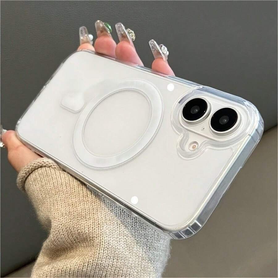 Solid Color Wireless Charging With Magnetic Suction Ringfor  S22 S23 S24 S25 Ultra/Plus/FE/+ Mobile Phone Case,For IPhone 16 15 14 13 12 Pro Max 16 15 14Plus X/Xs Max  Transparent  Acrylic Anti-Drop Case - Trong suốt - Xem 1