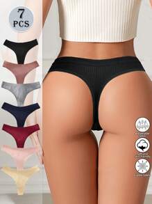 7pcs Set Seamless Low Waist Panties Sexy Ribbed Underwear Women Comfortable Breathable Panty Yoga Sports Briefs Thongs For Women
