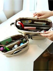 Travel Light & Organize Smart: Durable Multifunction Canvas Bag With Drawstring & Handy Pockets Back To School Supplies - Beige - View 3