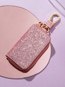 Bolsa de almacenamiento de llave de coche, bolsa de  de llaves de automóvil, llavero creativo con brillo, protector de cerradura de auto con cremallera segura, protección de bolsillo de cintura rígida, unisex para mujer, monedero mini - Multicolor - Ver 16