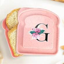 1 pieza Caja de almuerzo portátil con tapa con forma de tostada, caja de sándwich con pan tostado, contenedor de alimentos con patrón de letra creativo, cajas de aperitivos para cocina, picnic al aire libre, caja bento de gran capacidad - Rosa - Ver 105