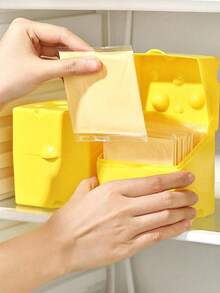 1 pieza Caja de almacenamiento de queso, Caja de embalaje de queso, Recipiente de almacenamiento para refrigerador, Caja de conservación cuadrada - Amarillo - Ver 1