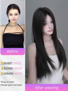 SHUDUO 1 额头形状蕾丝 4*1，额头蕾丝长直发，中心分假发，黑棕色假发，半编织日常自然，时尚逼真假发（不含配件） - Dark Brown - 查看 4