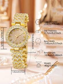 Set de 2 piezas de reloj con pulsera de mujer, con correa dorada, esfera con números árabes, sencillo y elegante, movimiento de cuarzo, adecuado para uso diario, decoración u obsequio para fiestas