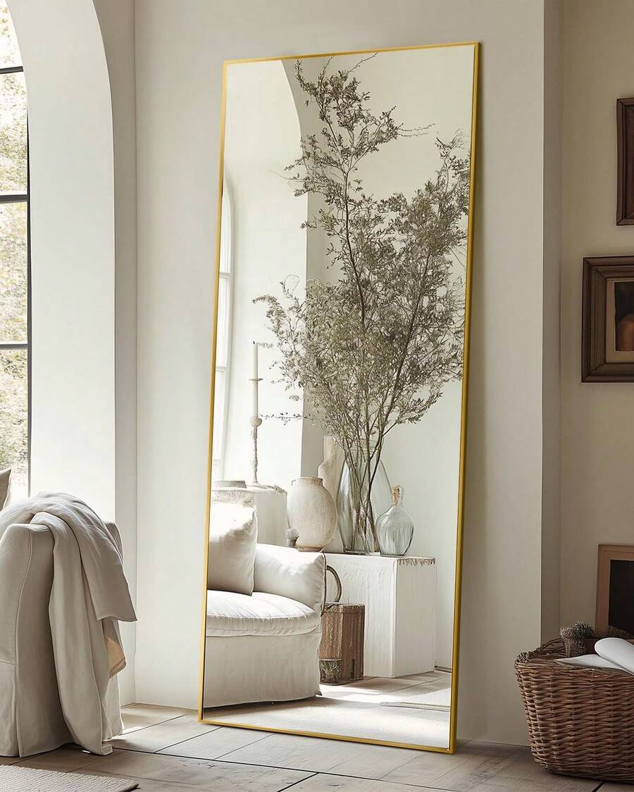 Antok Full Length Mirror, 58"X18" Floor Mirror, Floor Standing Freestanding Full Body Mirror With Stand For Bedroom, Hanging Mounted For Living Room Cloakroom Home Decor Back To School Room Decor School Supplies - 金色 - 查看 1