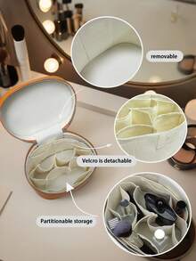 New Brown Textured Makeup Bag, Large Capacity Portable Travel Essential, Fashion Versatile, Exquisite Metal Zipper, High-End Leather Material, Practical Travel Storage Design, Single Handle For Easy Carrying, Super Useful Double Zipper Design, Minimalist Travel Essential, Suitable For Vacation, Summer, Back To School, Travel And Other Occasions, Women's Travel Cosmetic Bag - Orange - View 9