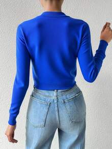 Suéter Tejido Punto Corazones Piedras Brillantes Cuello Redondo Manga Larga Mujer Romantic Aesthetic Cómodo Casual Elegante Femenino Juvenil Moderno Versátil Soft Temporada Otoño Invierno Cute Adorable - Azul - Ver 2