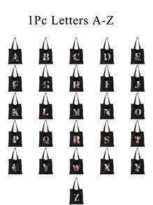 1 pieza Bolso de mano de lona con impresión de letra dorada de moda casual, bolso de hombro, bolso de compras de gran capacidad para mujeres, bolso de viaje plegable y reutilizable, regalo para vacaciones, buen regalo para compañeros de clase, amigos, damas de honor, hermanas, madres, muy adecuado para que los estudiantes vuelvan a la escuela, vacaciones de verano, vacaciones, playa, viajes, negocios, estudiantes, picnic, campamento, supermercado, uso diario