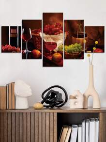 1/5 piezas, Exquisito cuadro de pintura de vino sobre lienzo con marco de madera, decoración de pared con pintura de vino y fruta, arte de pared con marco, gran regalo para amigos, decoración del hogar, para sala de estar, dormitorio, oficina, bar, restaurante, pintura impermeable y sin olor, marco impermeable de alta calidad, alta definición