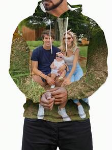 定制 3D 印花全家福连帽衫，可翻转个性化设计，男女通用休闲款，优质涤纶，四季舒适，家庭聚会和活动的专属服装