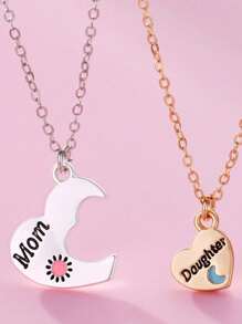 Conjunto de 2 colares com pingentes de metal, mãe e filha, irmã, mãe, coração, joias finas, presentes