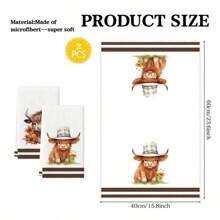2Pcs Kitchen Towel Watercolor Floral Highland Cow Country Style Farmhouse Dish Towel Kitchen Dishwashing Hand Tea Towel Kitchen Dry Dish Towel Suitable For Kitchen Restaurant Dining Table
